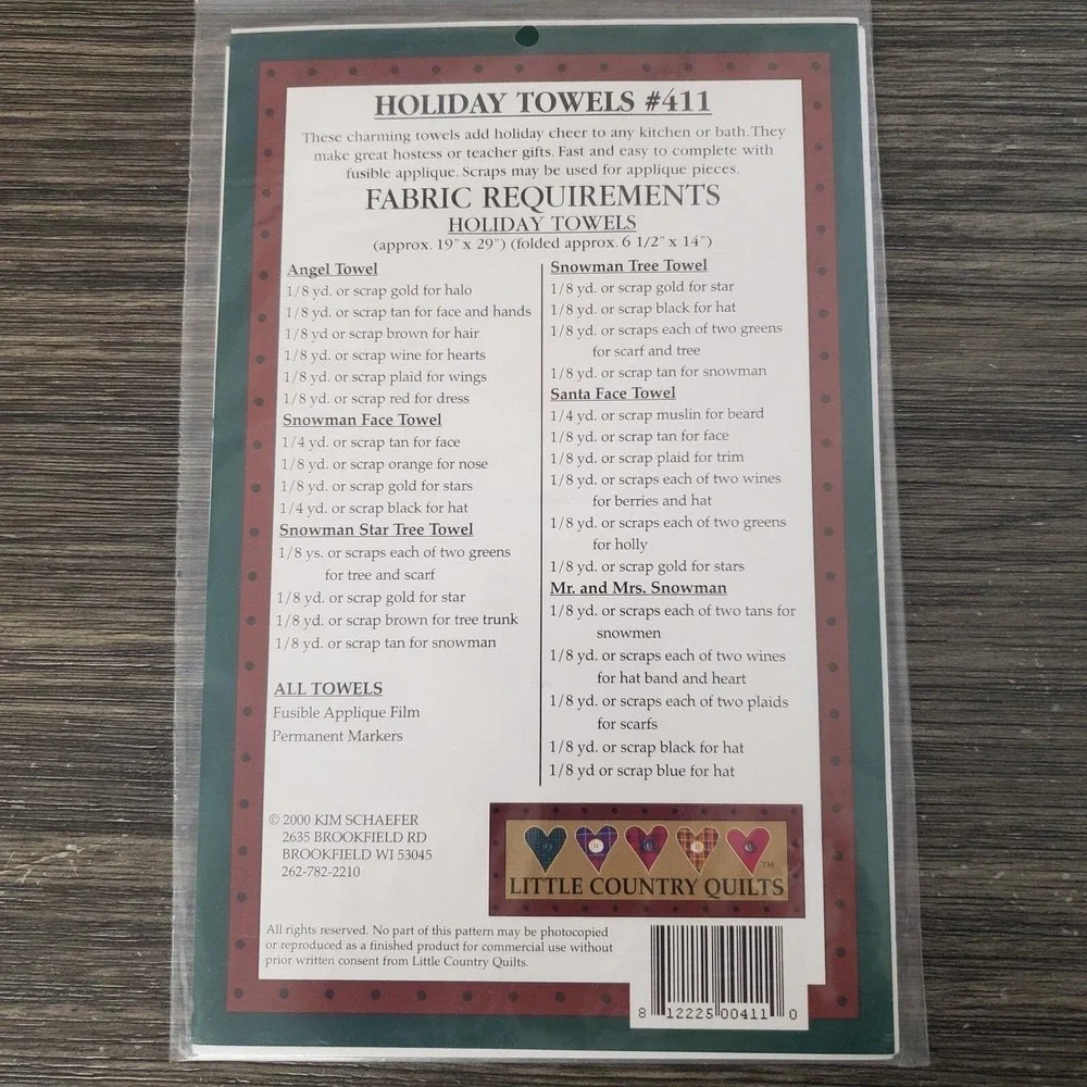 Little Country Quilts Pattern - Holiday Towels # 411  -  New Includes 6 Designs